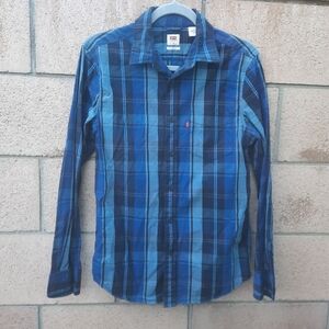 Levi's Men's Button Up Plaid Long Sleeve Shirt Size Small with Pocket Blue